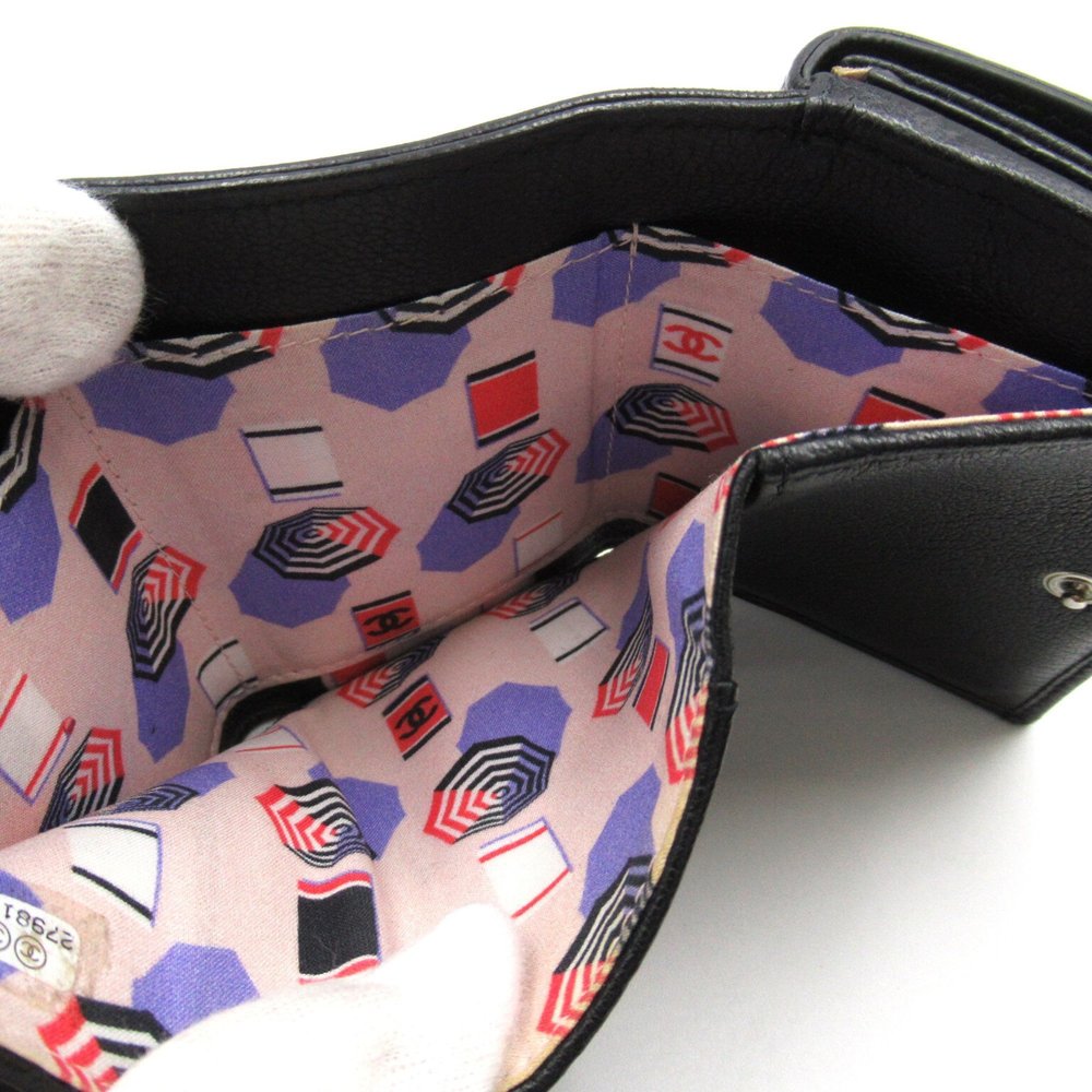 CHANEL Tri-fold Wallet Umbrella Print Black leather - Picture 7 of 10